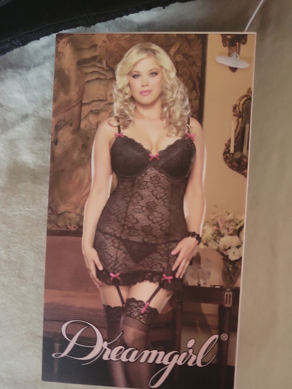 Dreamgirl Black Lace Chemise with Pink Bow Accents